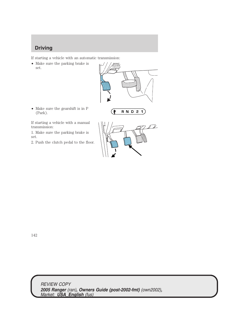 Driving | FORD 2005 Ranger v.1 User Manual | Page 142 / 256