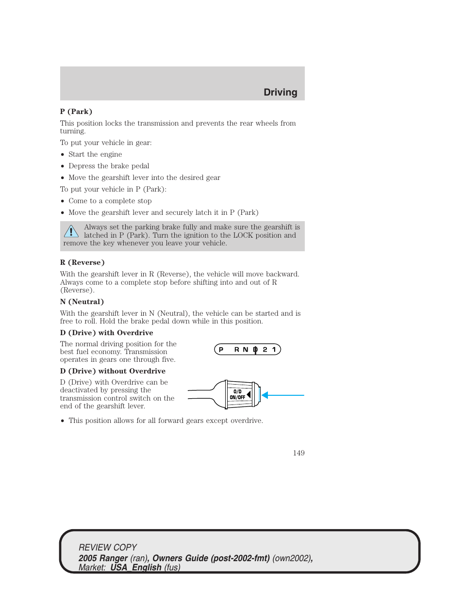 Driving | FORD 2005 Ranger v.1 User Manual | Page 149 / 256