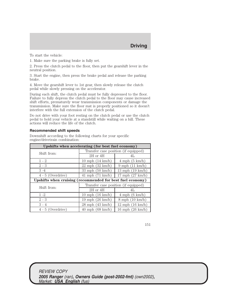 Driving | FORD 2005 Ranger v.1 User Manual | Page 151 / 256