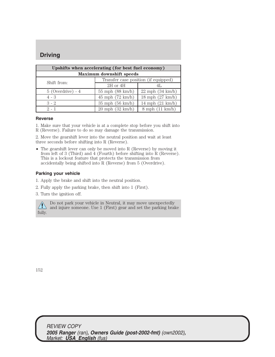 Driving | FORD 2005 Ranger v.1 User Manual | Page 152 / 256