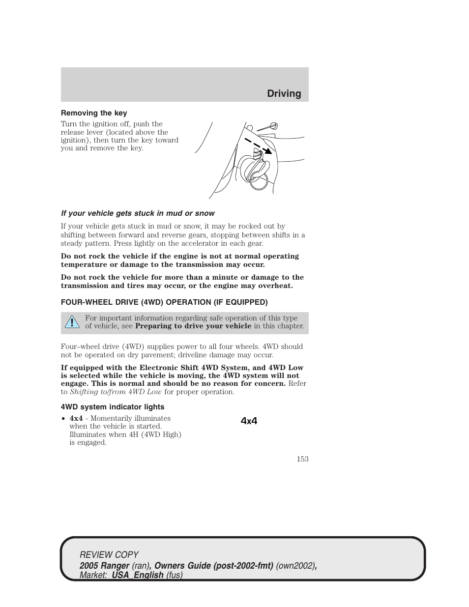 Driving | FORD 2005 Ranger v.1 User Manual | Page 153 / 256