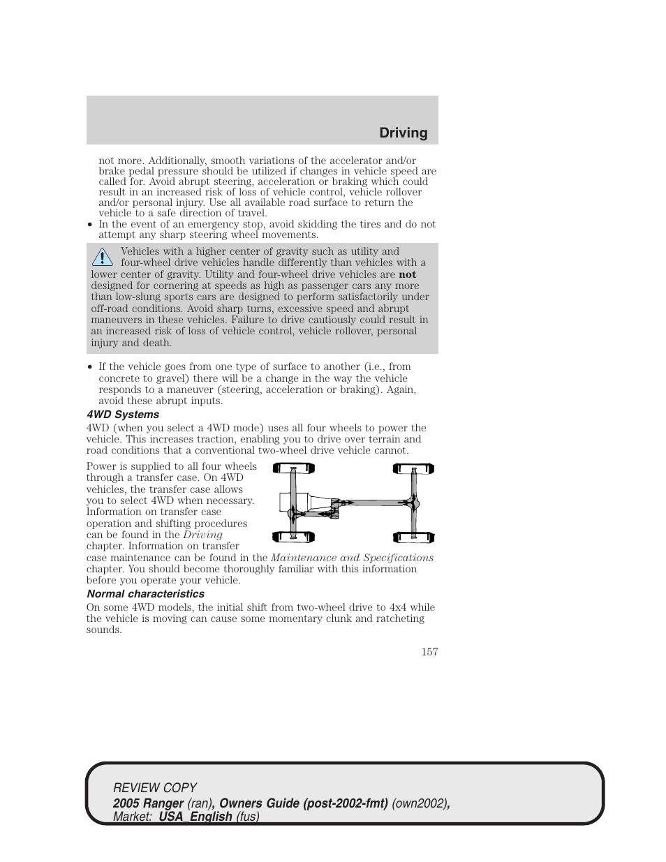 Driving | FORD 2005 Ranger v.1 User Manual | Page 157 / 256