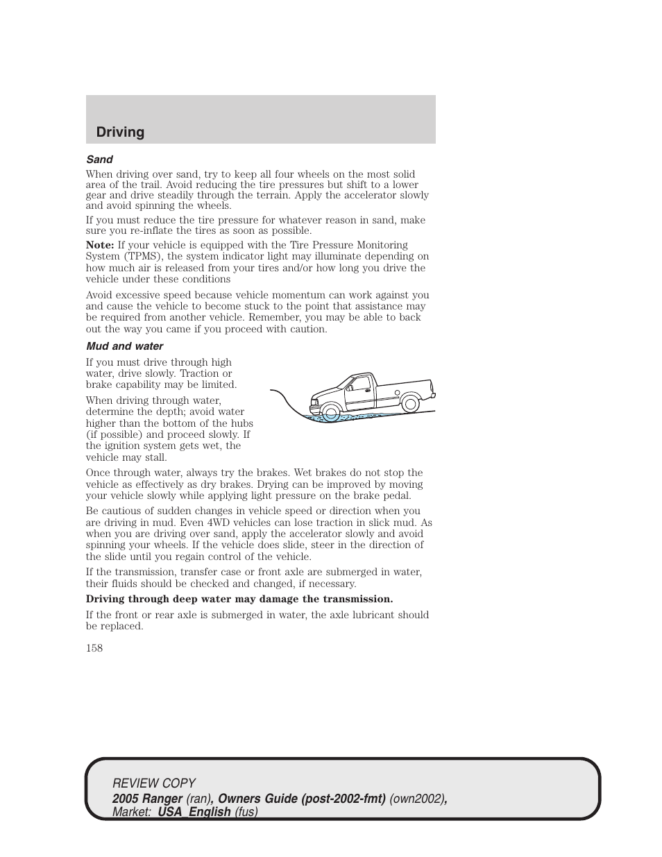 Driving | FORD 2005 Ranger v.1 User Manual | Page 158 / 256
