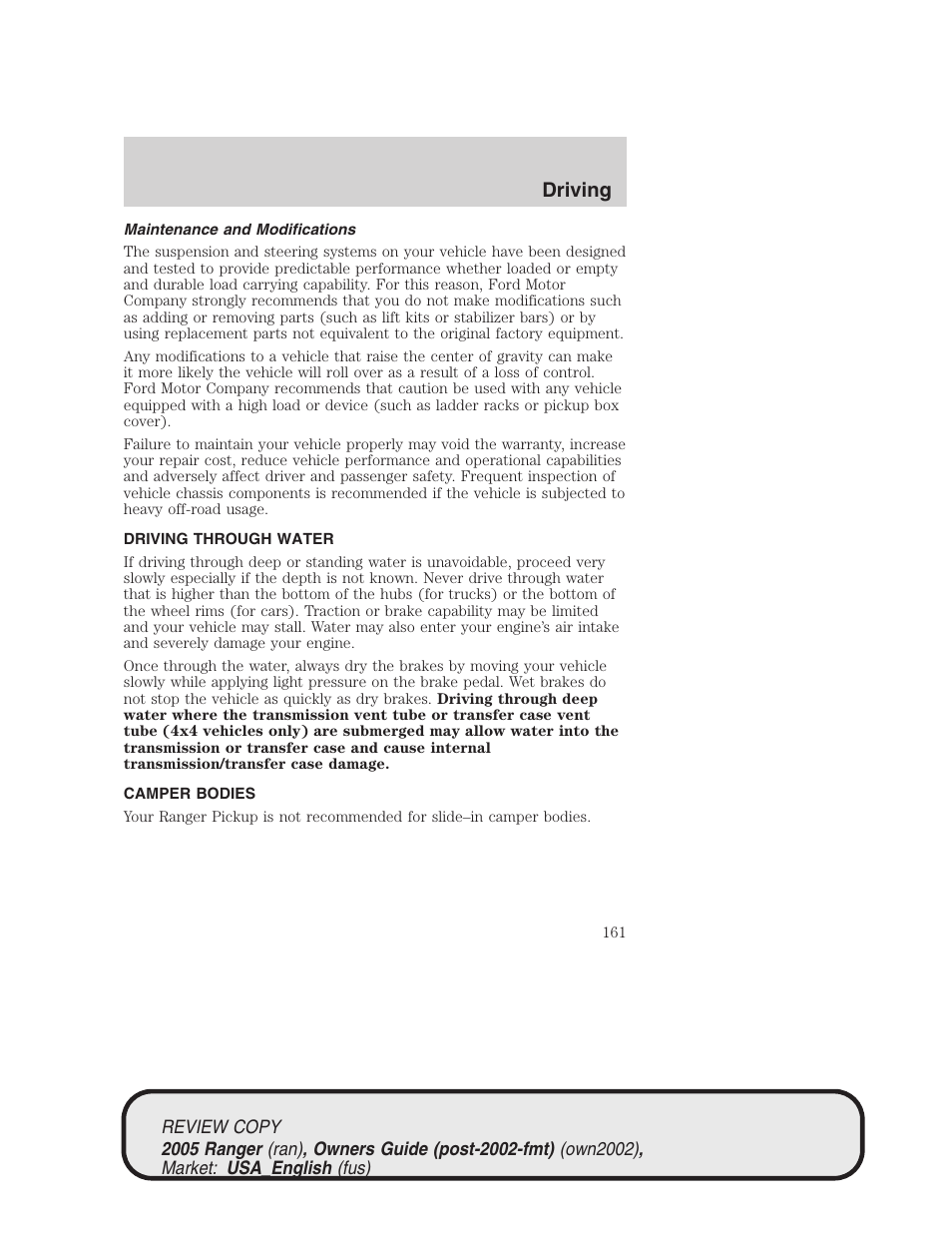 Driving | FORD 2005 Ranger v.1 User Manual | Page 161 / 256