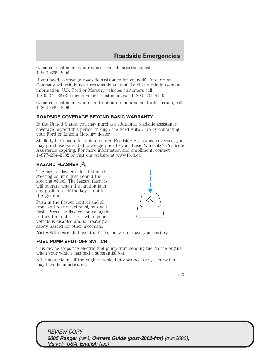 Roadside emergencies | FORD 2005 Ranger v.1 User Manual | Page 163 / 256