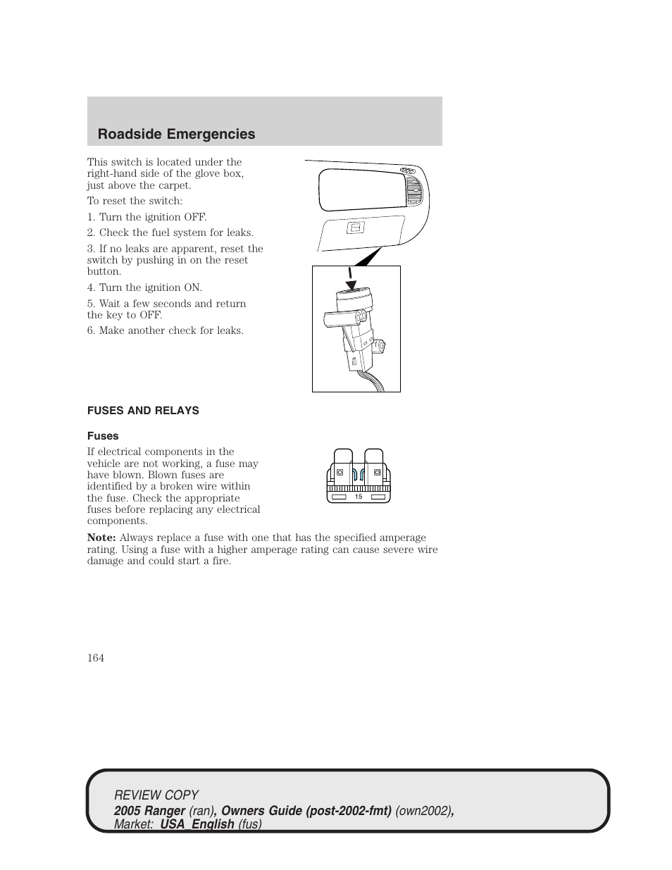 Roadside emergencies | FORD 2005 Ranger v.1 User Manual | Page 164 / 256