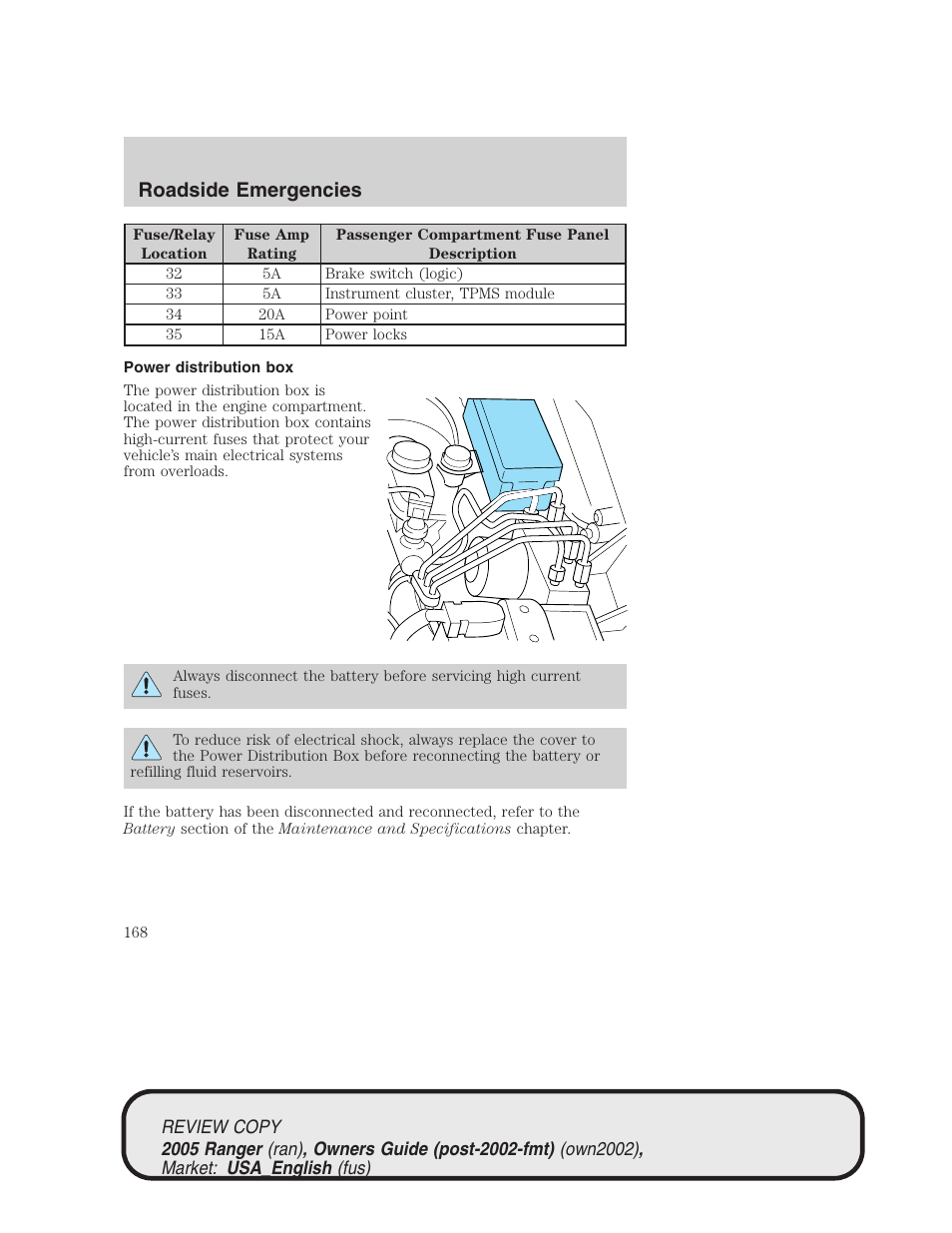 Roadside emergencies | FORD 2005 Ranger v.1 User Manual | Page 168 / 256