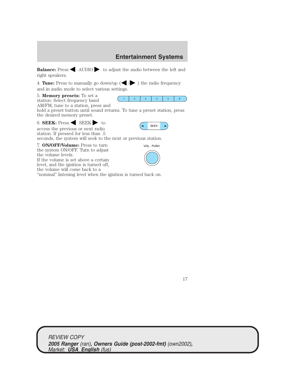 Entertainment systems | FORD 2005 Ranger v.1 User Manual | Page 17 / 256