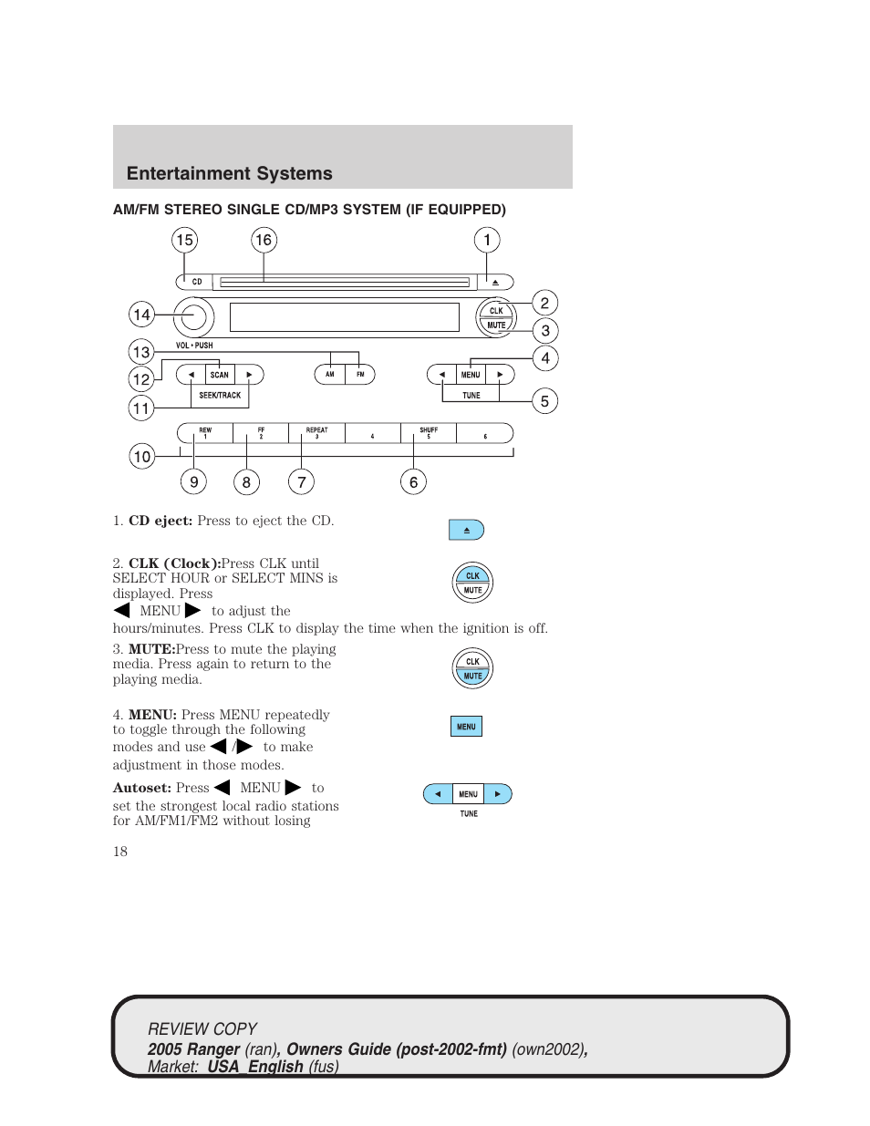 Entertainment systems | FORD 2005 Ranger v.1 User Manual | Page 18 / 256