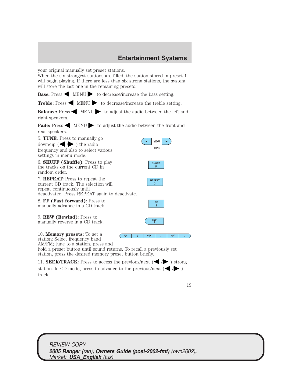 Entertainment systems | FORD 2005 Ranger v.1 User Manual | Page 19 / 256