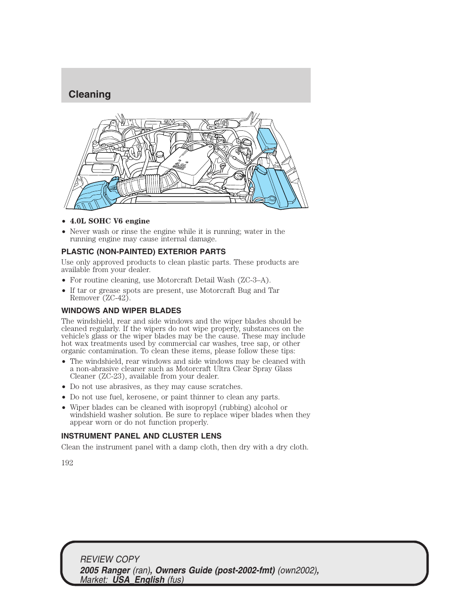Cleaning | FORD 2005 Ranger v.1 User Manual | Page 192 / 256