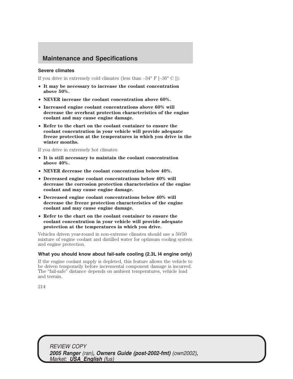 Maintenance and specifications | FORD 2005 Ranger v.1 User Manual | Page 214 / 256