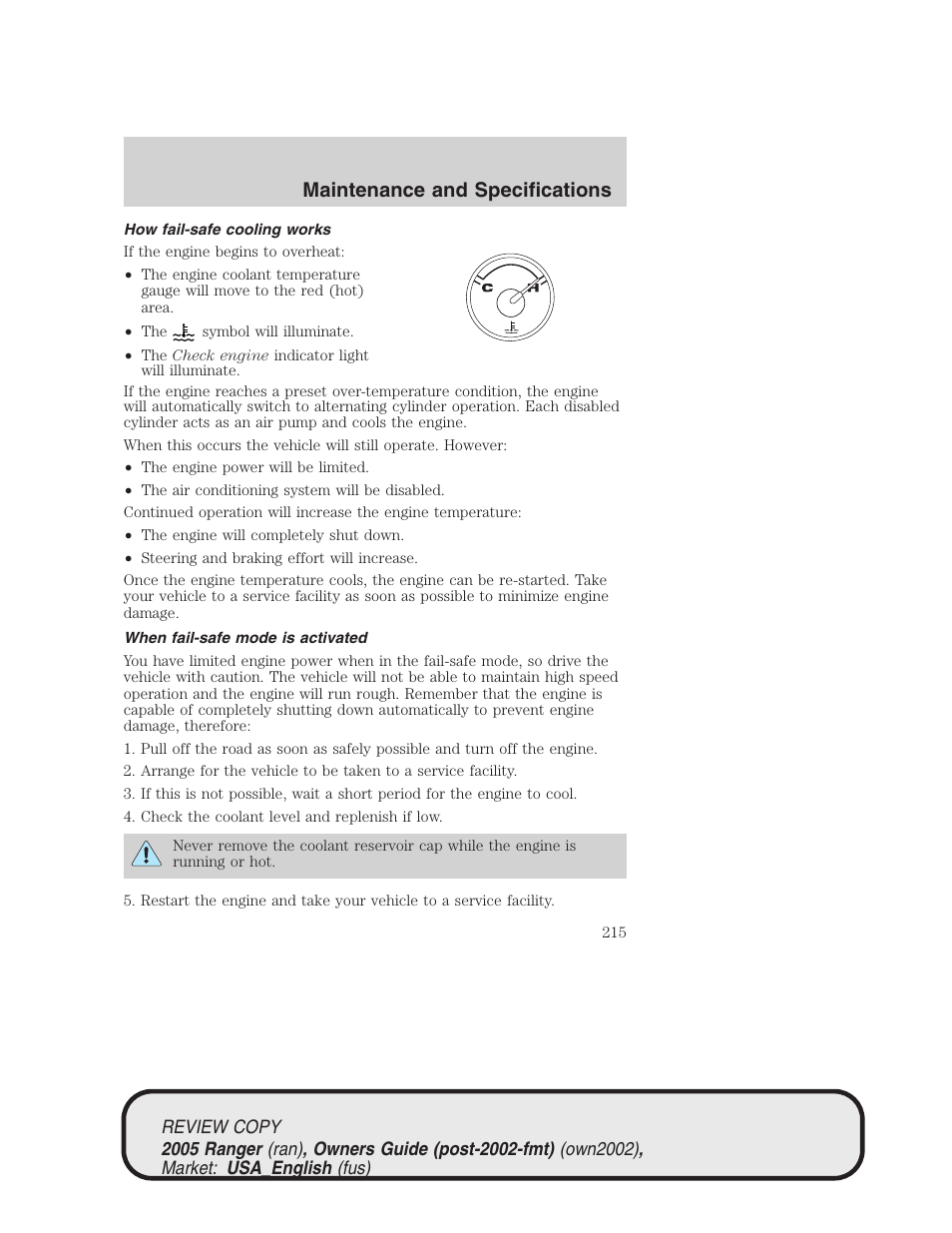 Maintenance and specifications | FORD 2005 Ranger v.1 User Manual | Page 215 / 256