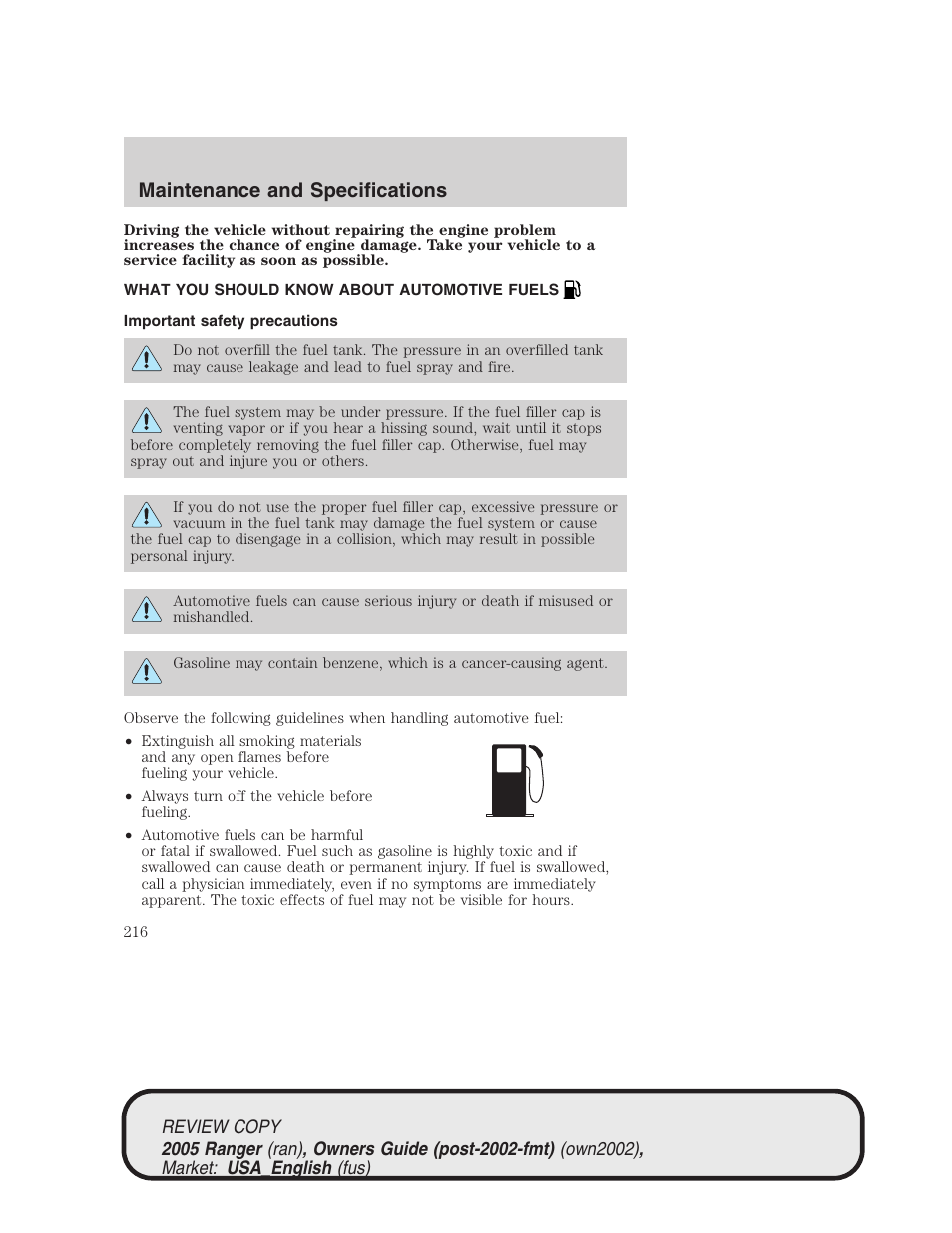 Maintenance and specifications | FORD 2005 Ranger v.1 User Manual | Page 216 / 256
