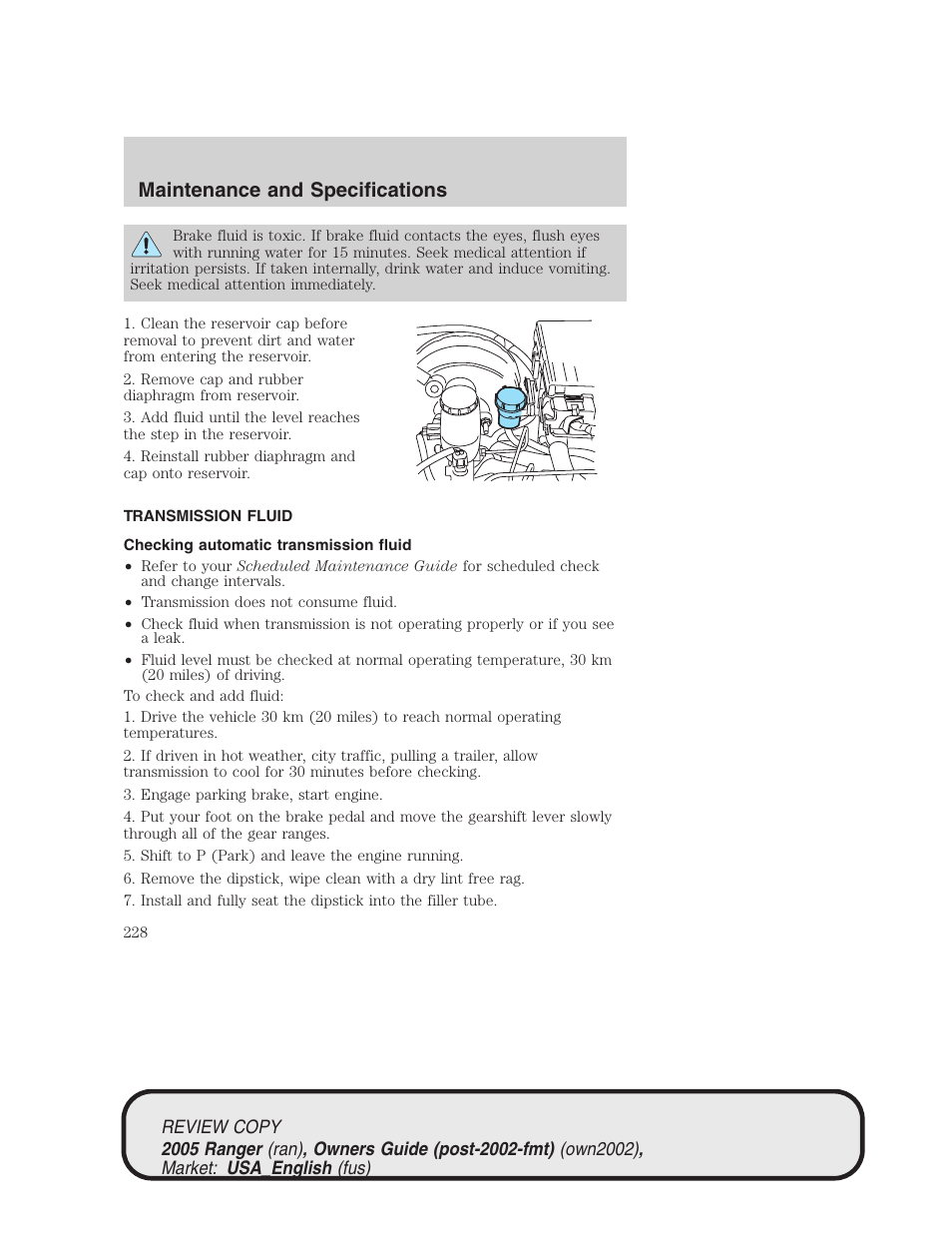 Maintenance and specifications | FORD 2005 Ranger v.1 User Manual | Page 228 / 256