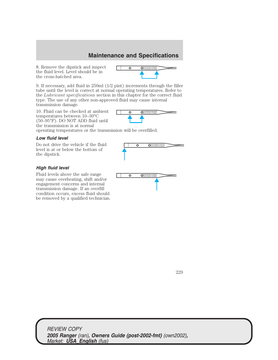 Maintenance and specifications | FORD 2005 Ranger v.1 User Manual | Page 229 / 256