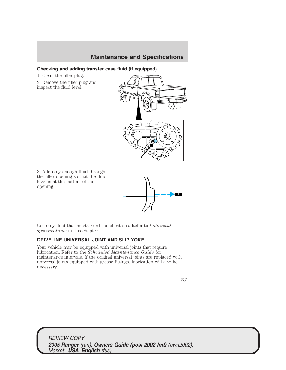 Maintenance and specifications | FORD 2005 Ranger v.1 User Manual | Page 231 / 256