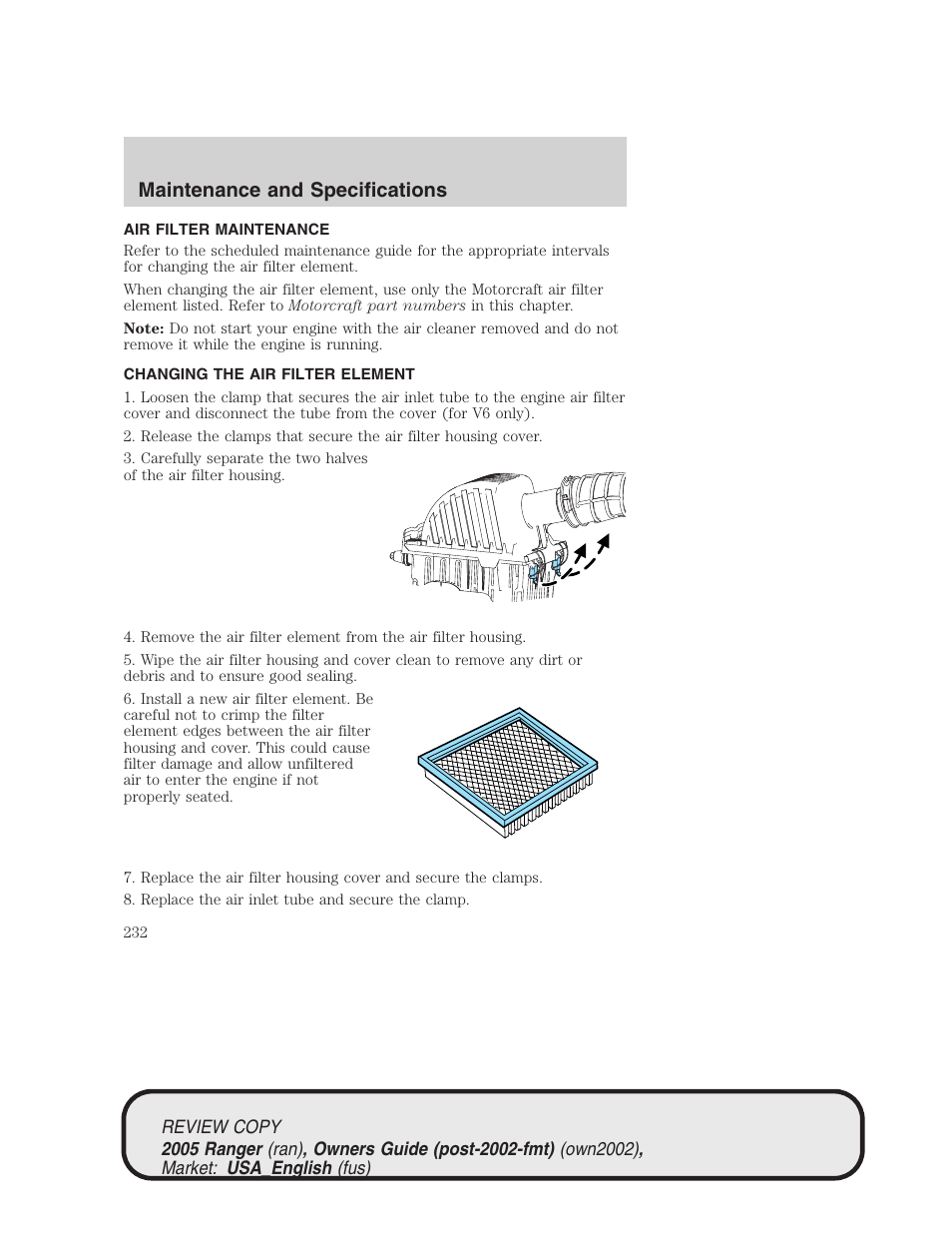 Maintenance and specifications | FORD 2005 Ranger v.1 User Manual | Page 232 / 256
