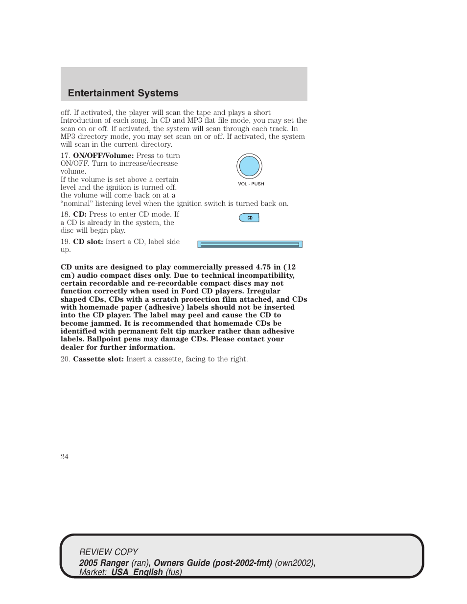 Entertainment systems | FORD 2005 Ranger v.1 User Manual | Page 24 / 256