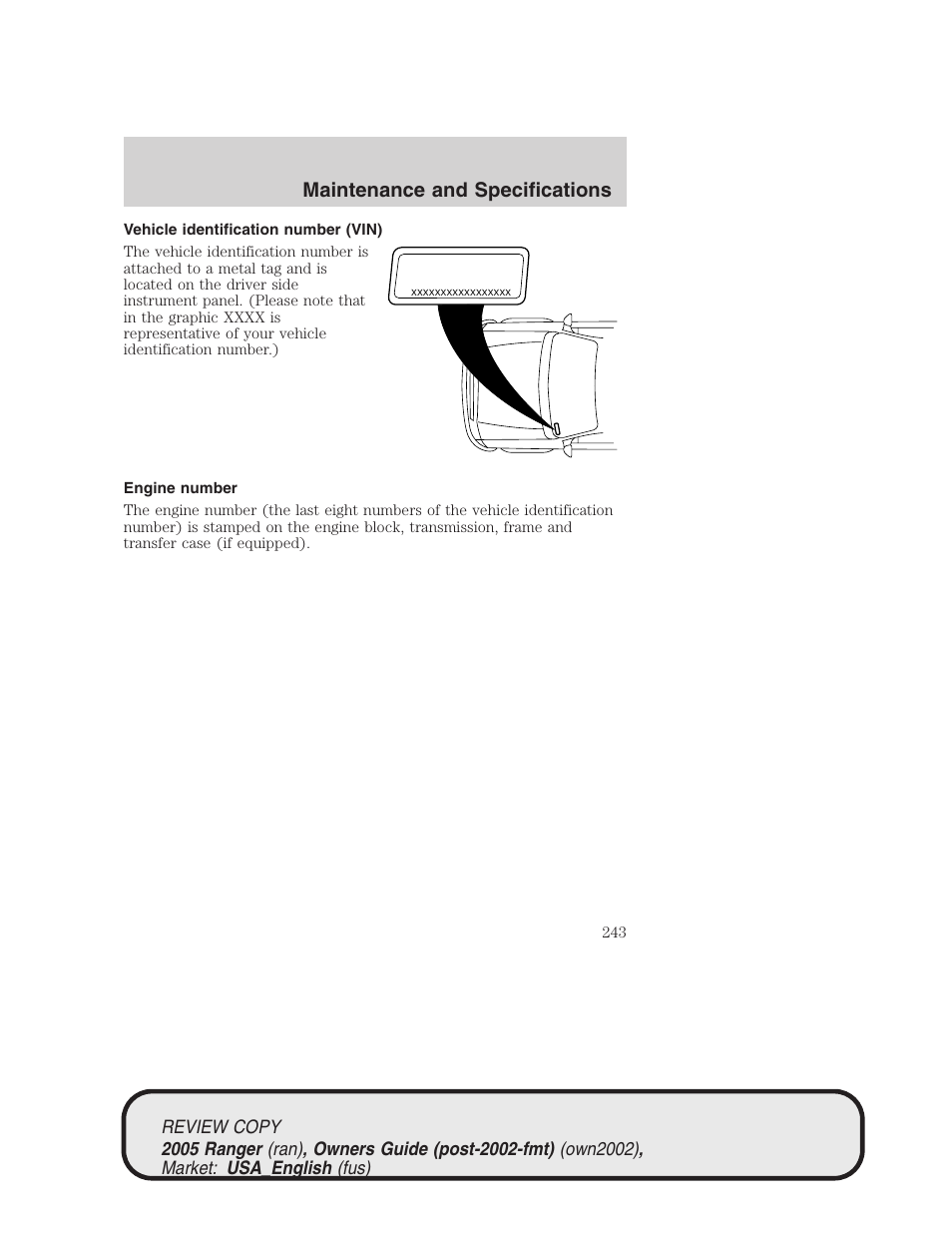 Maintenance and specifications | FORD 2005 Ranger v.1 User Manual | Page 243 / 256