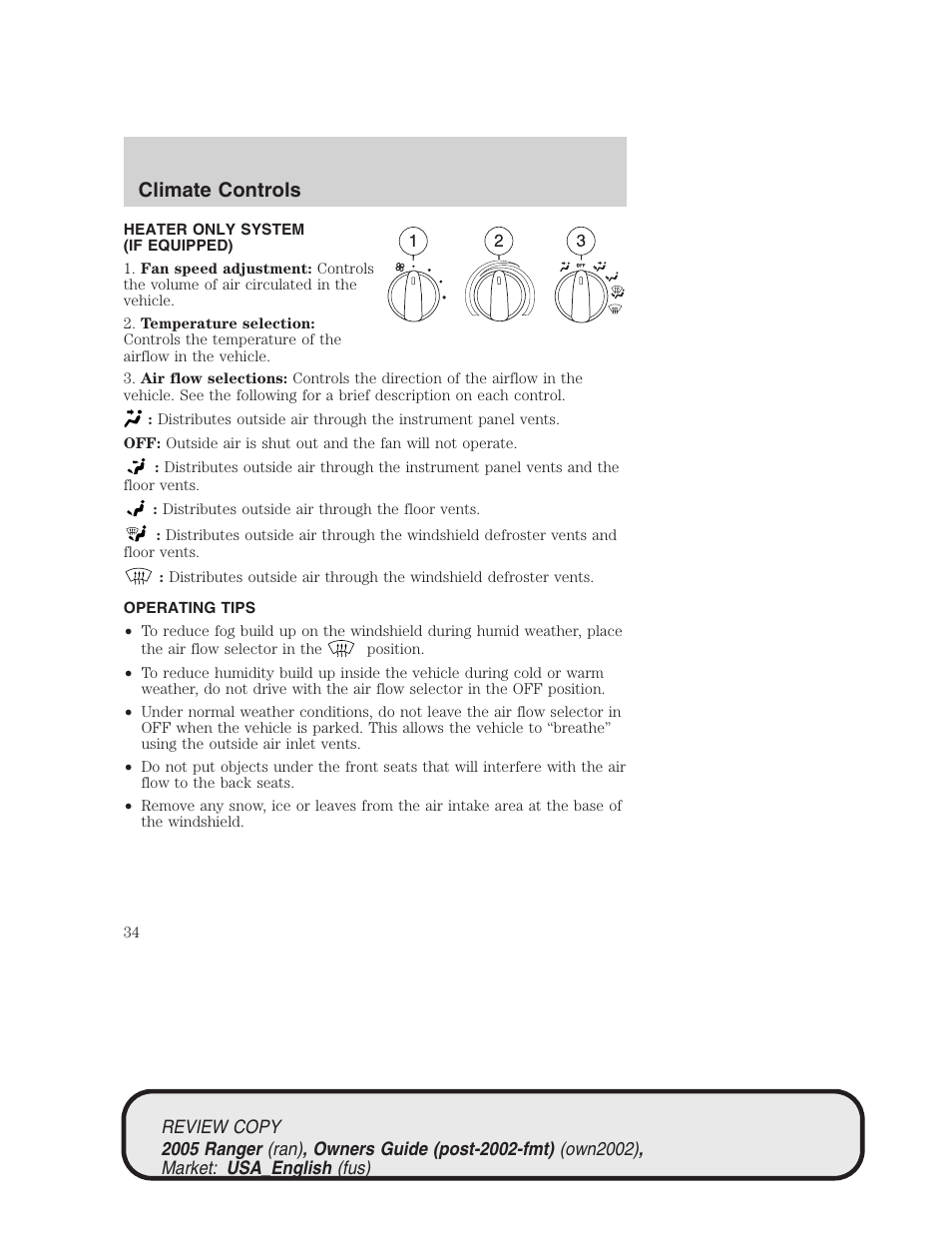 Climate controls | FORD 2005 Ranger v.1 User Manual | Page 34 / 256