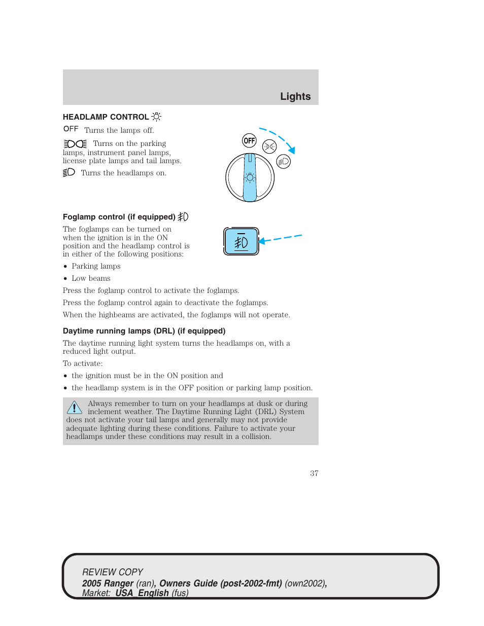 Lights | FORD 2005 Ranger v.1 User Manual | Page 37 / 256