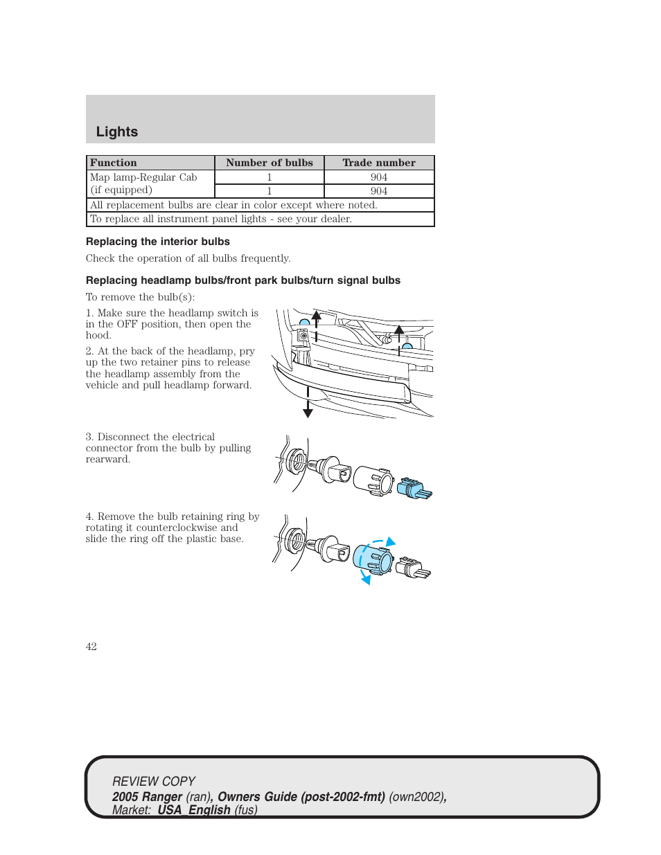 Lights | FORD 2005 Ranger v.1 User Manual | Page 42 / 256