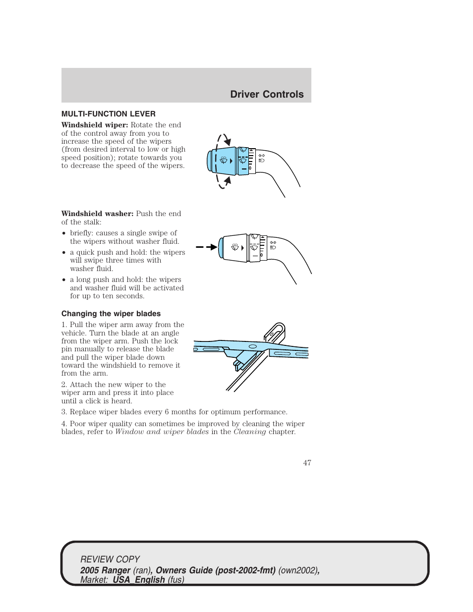 Driver controls | FORD 2005 Ranger v.1 User Manual | Page 47 / 256