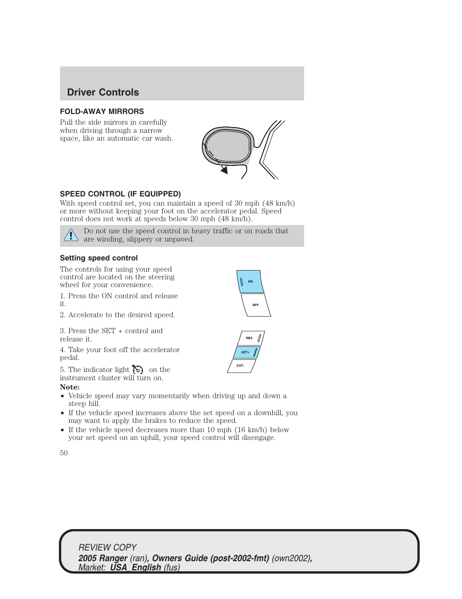 Driver controls | FORD 2005 Ranger v.1 User Manual | Page 50 / 256