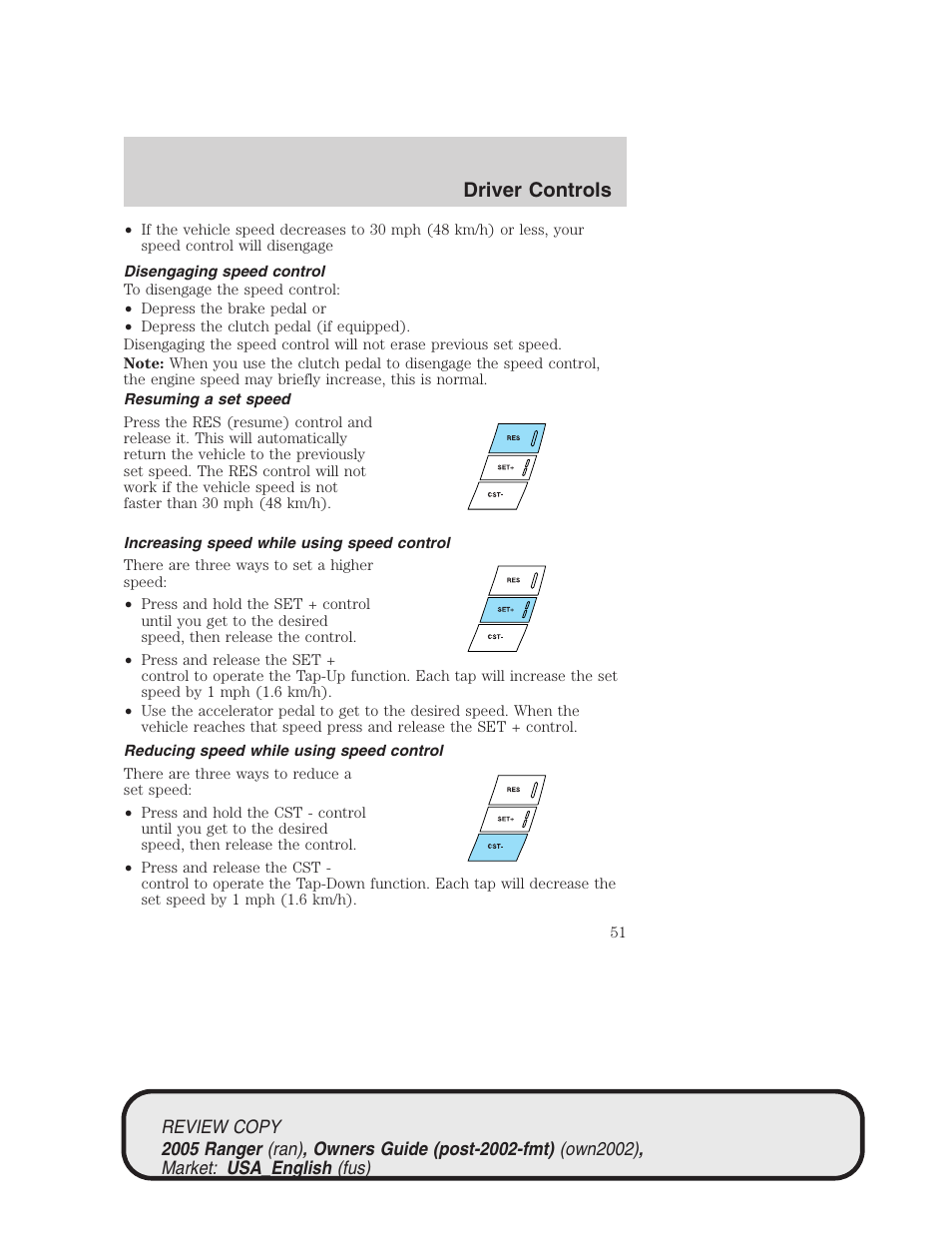 Driver controls | FORD 2005 Ranger v.1 User Manual | Page 51 / 256
