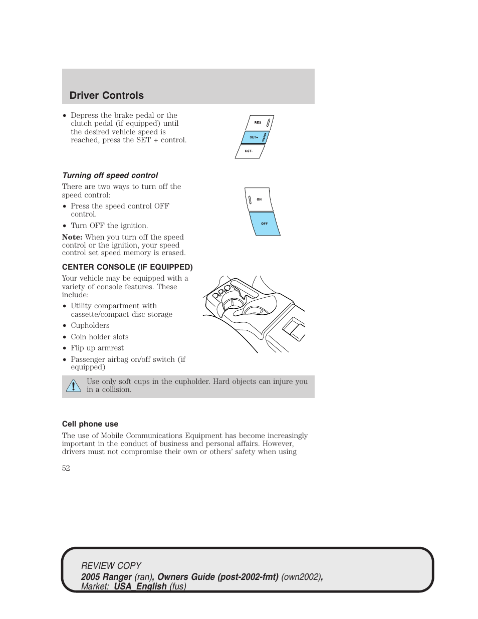 Driver controls | FORD 2005 Ranger v.1 User Manual | Page 52 / 256