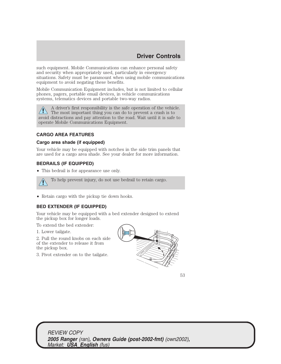 Driver controls | FORD 2005 Ranger v.1 User Manual | Page 53 / 256