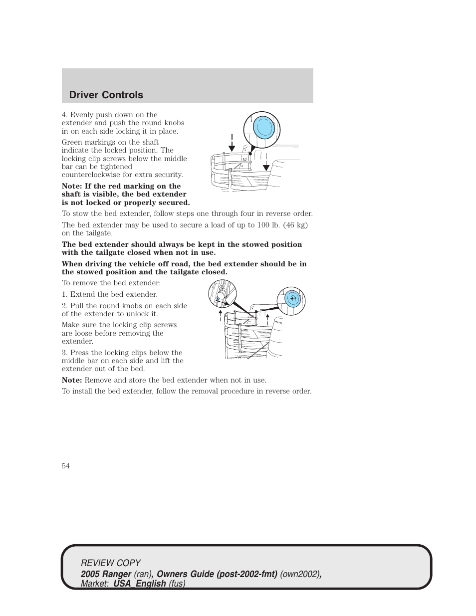 Driver controls | FORD 2005 Ranger v.1 User Manual | Page 54 / 256