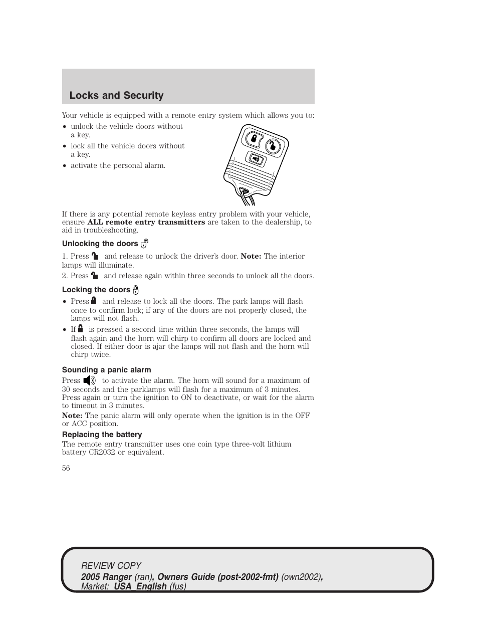 Locks and security | FORD 2005 Ranger v.1 User Manual | Page 56 / 256