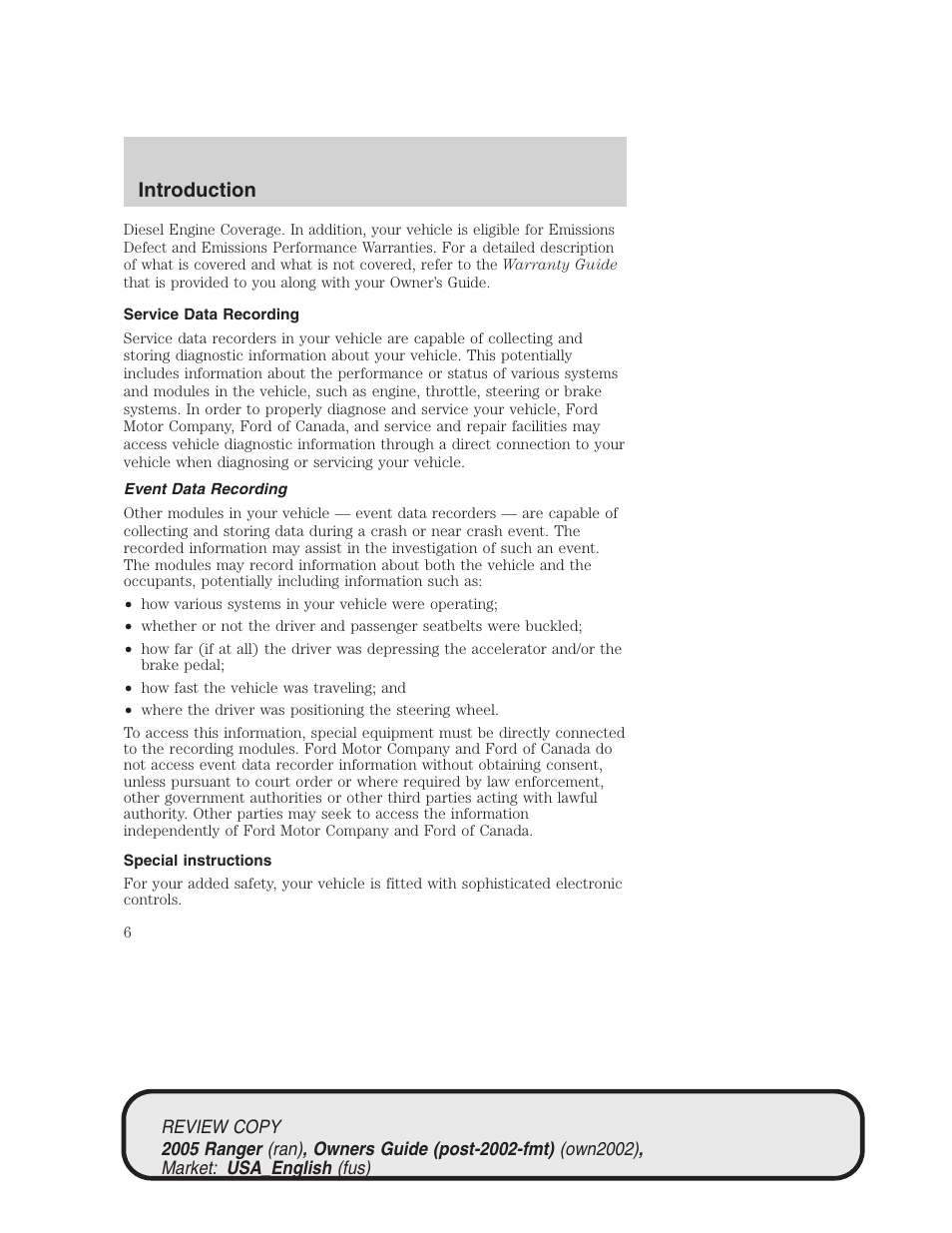 Introduction | FORD 2005 Ranger v.1 User Manual | Page 6 / 256
