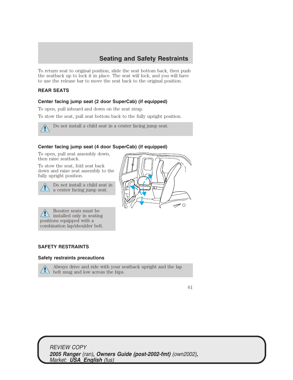 Seating and safety restraints | FORD 2005 Ranger v.1 User Manual | Page 61 / 256