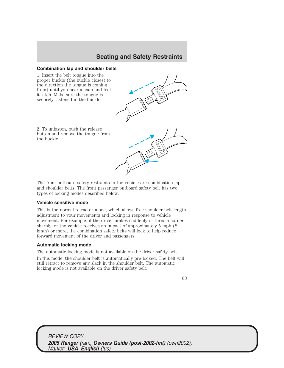Seating and safety restraints | FORD 2005 Ranger v.1 User Manual | Page 63 / 256