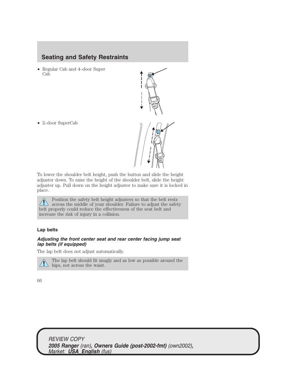 Seating and safety restraints | FORD 2005 Ranger v.1 User Manual | Page 66 / 256