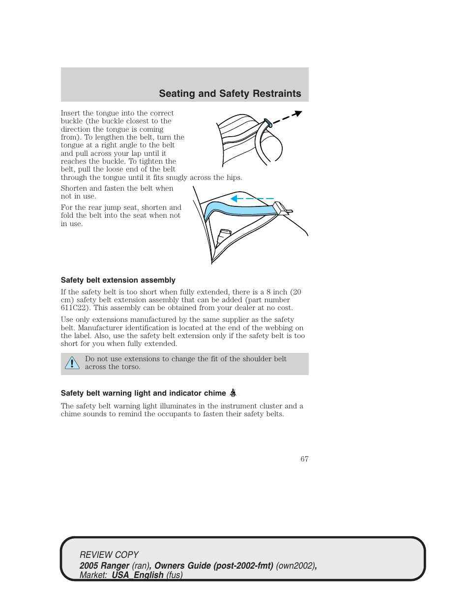 Seating and safety restraints | FORD 2005 Ranger v.1 User Manual | Page 67 / 256