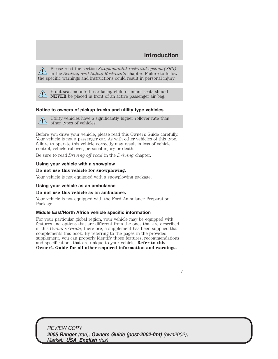 Introduction | FORD 2005 Ranger v.1 User Manual | Page 7 / 256