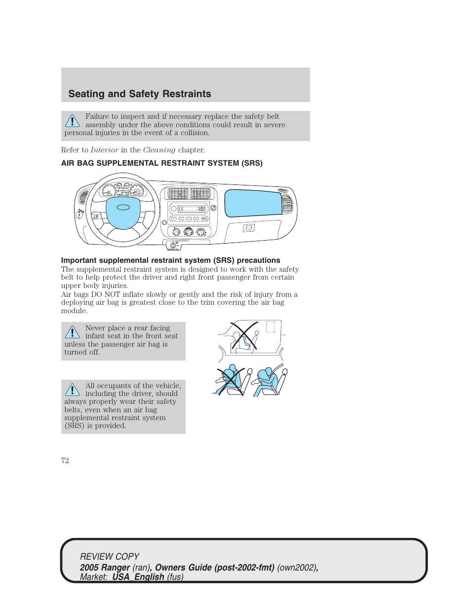 Seating and safety restraints | FORD 2005 Ranger v.1 User Manual | Page 72 / 256