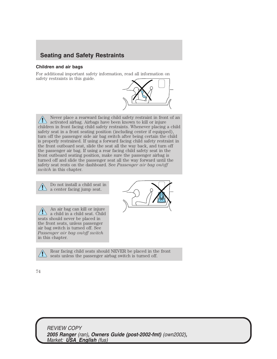 Seating and safety restraints | FORD 2005 Ranger v.1 User Manual | Page 74 / 256