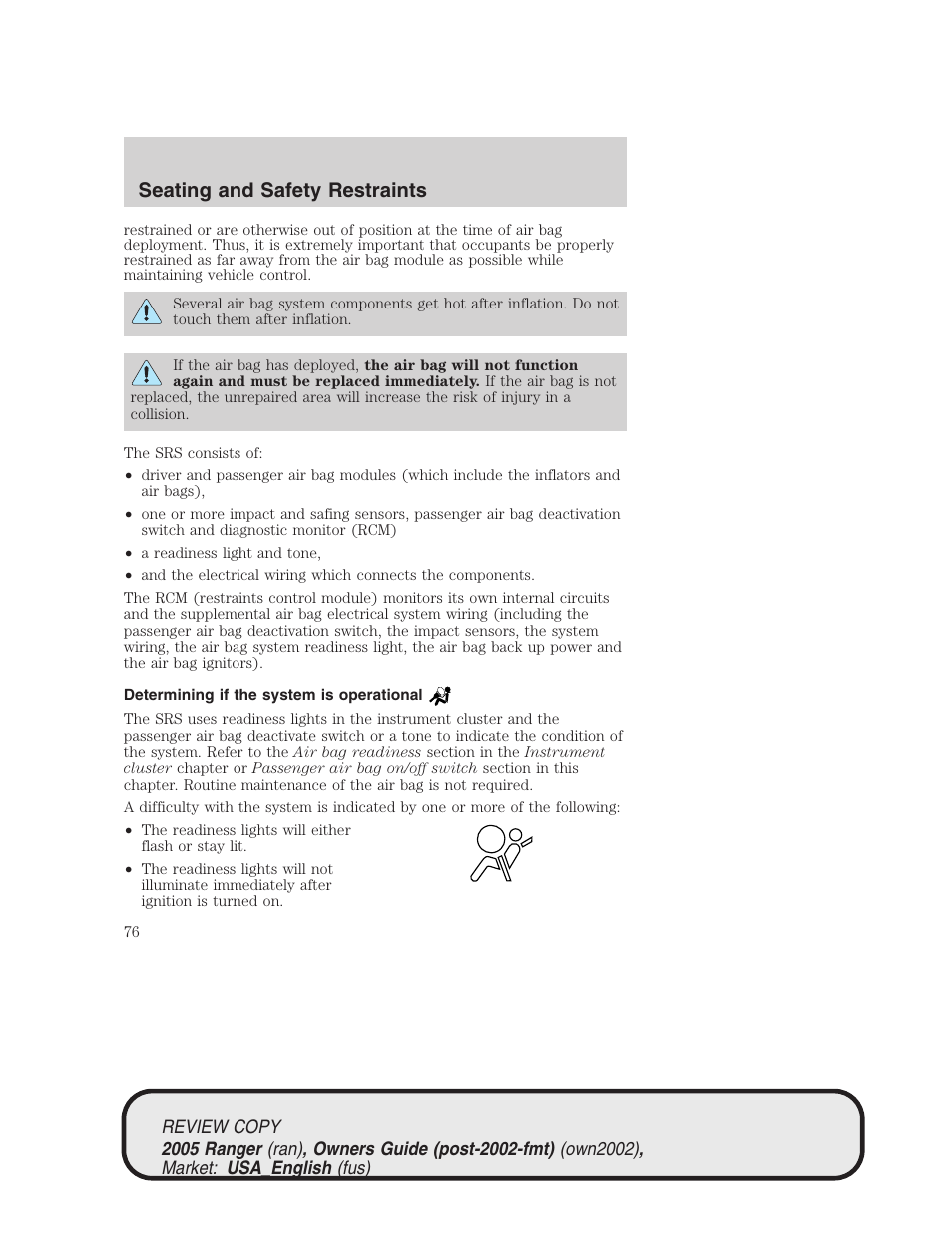 Seating and safety restraints | FORD 2005 Ranger v.1 User Manual | Page 76 / 256