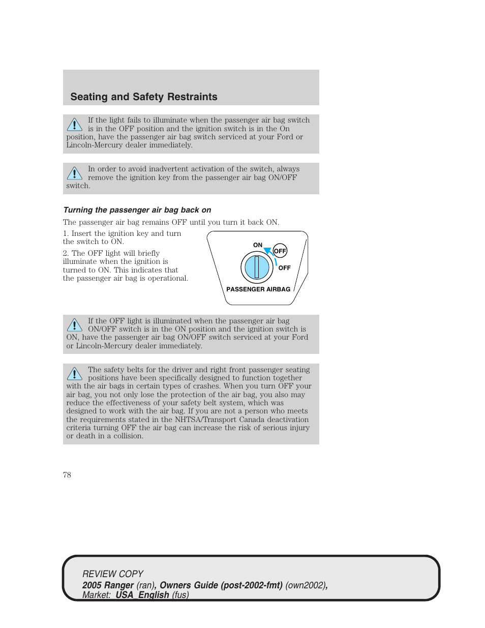 Seating and safety restraints | FORD 2005 Ranger v.1 User Manual | Page 78 / 256