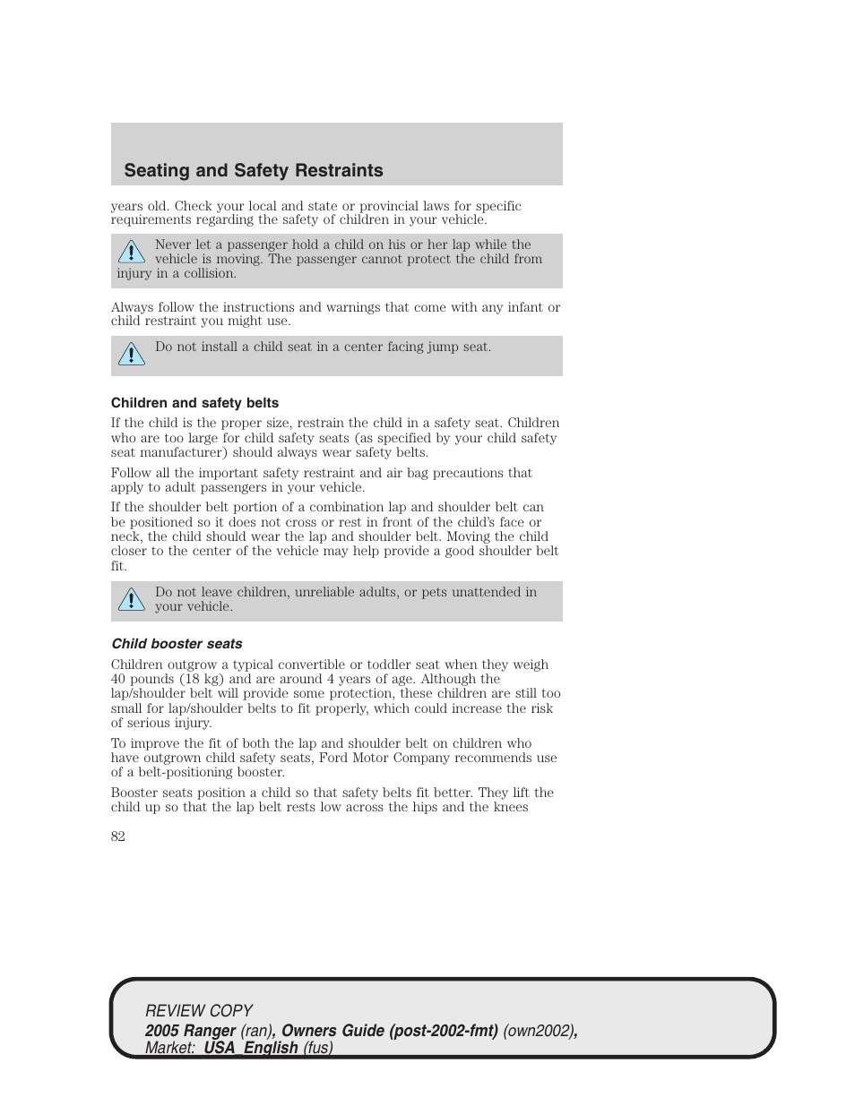 Seating and safety restraints | FORD 2005 Ranger v.1 User Manual | Page 82 / 256