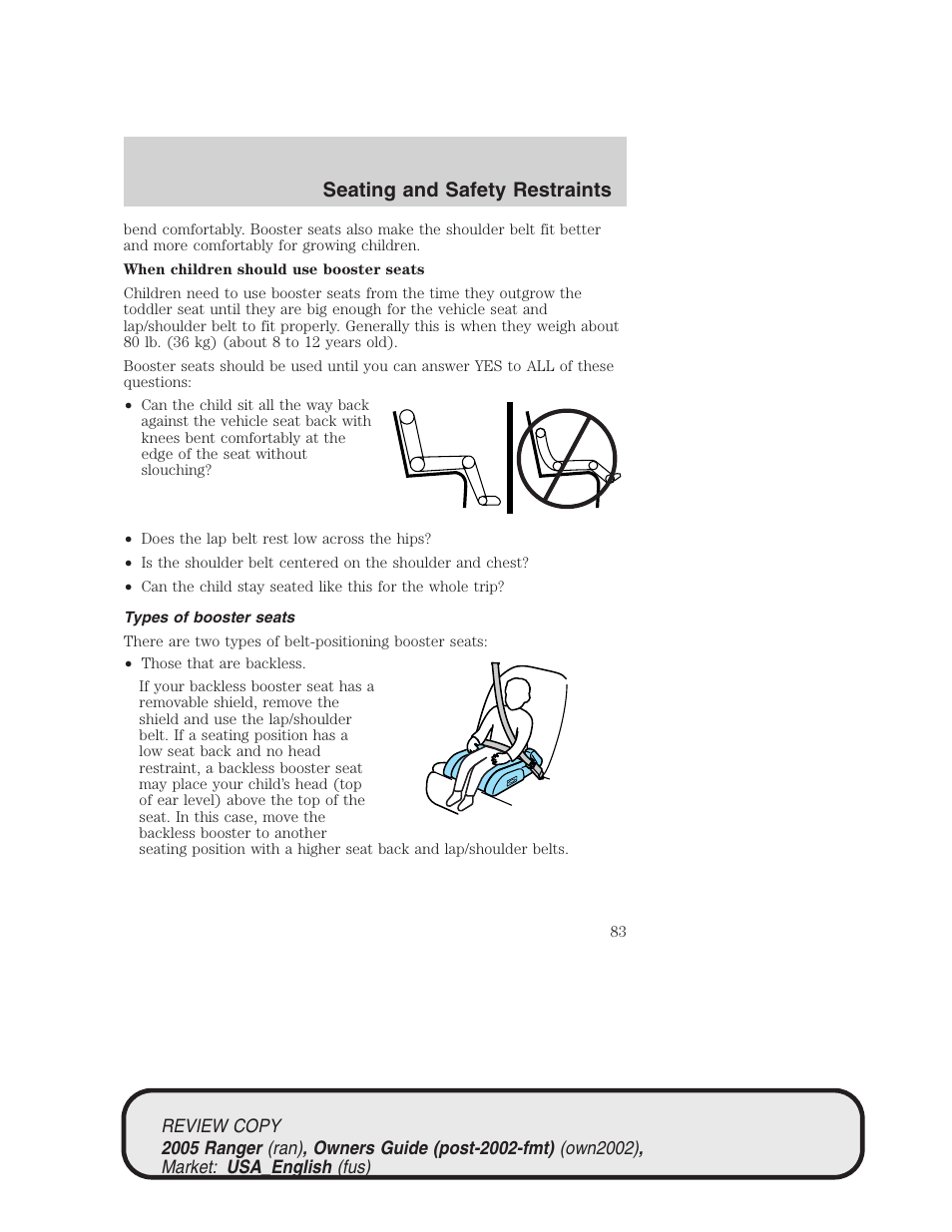 Seating and safety restraints | FORD 2005 Ranger v.1 User Manual | Page 83 / 256