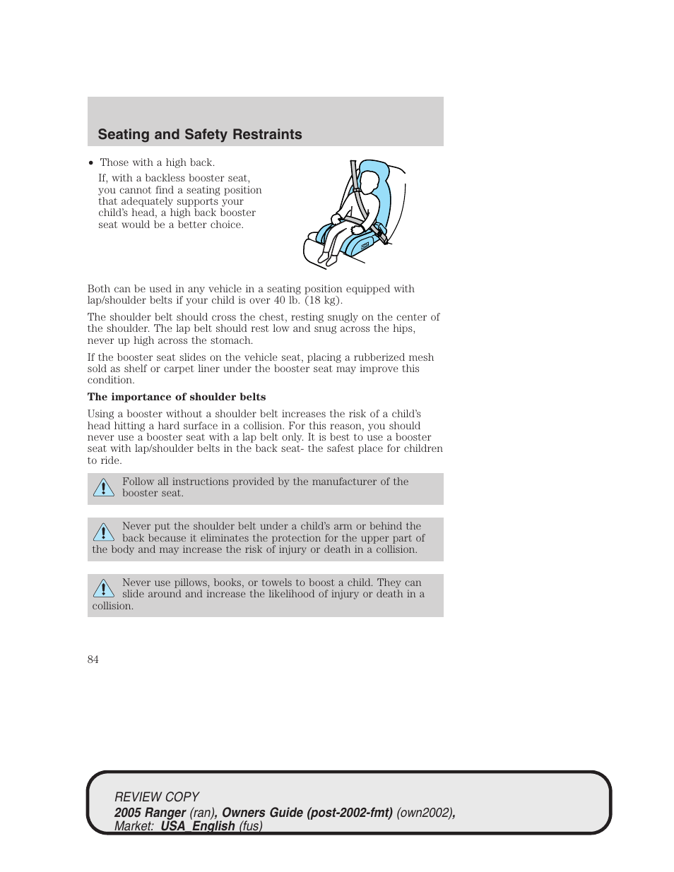 Seating and safety restraints | FORD 2005 Ranger v.1 User Manual | Page 84 / 256