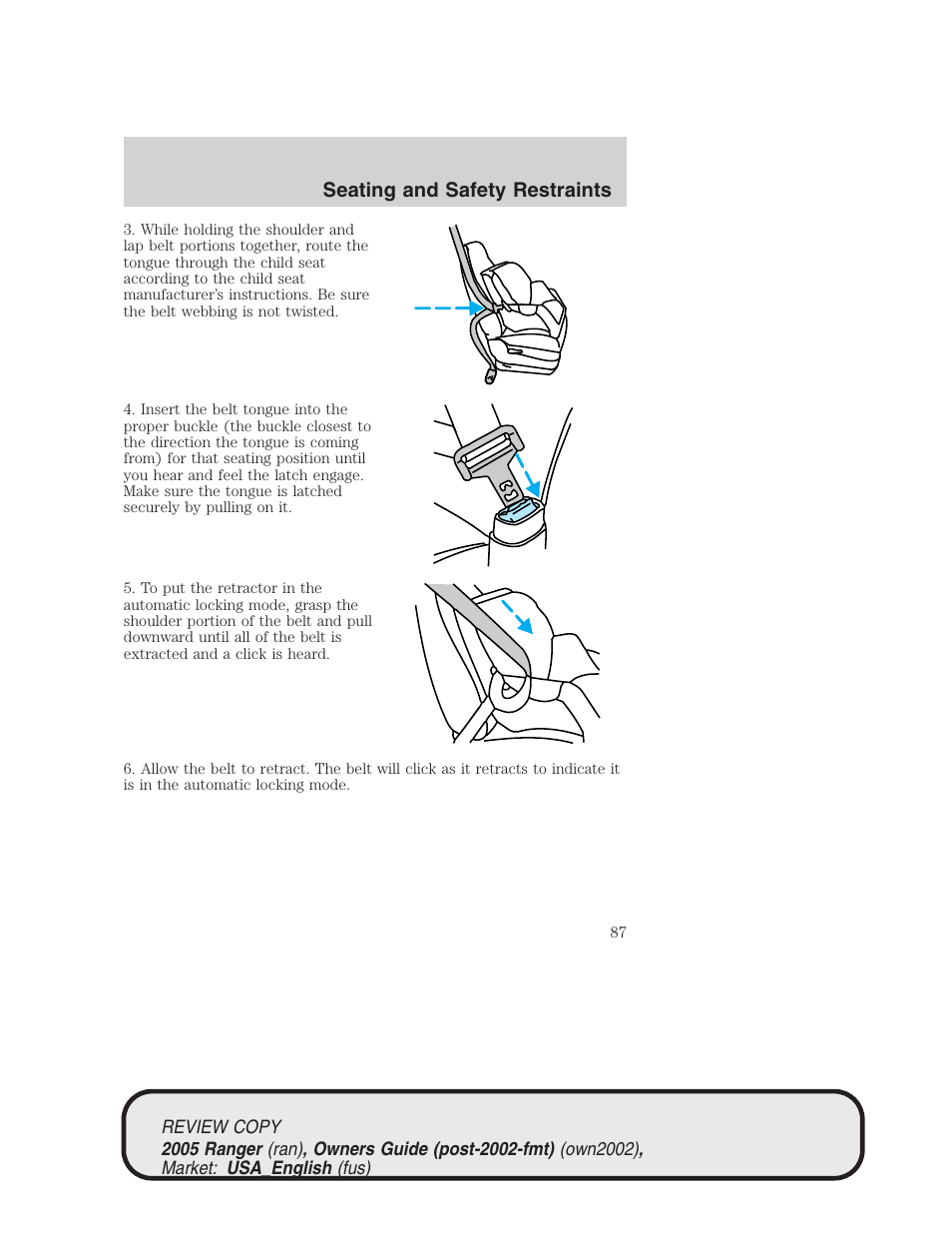 Seating and safety restraints | FORD 2005 Ranger v.1 User Manual | Page 87 / 256