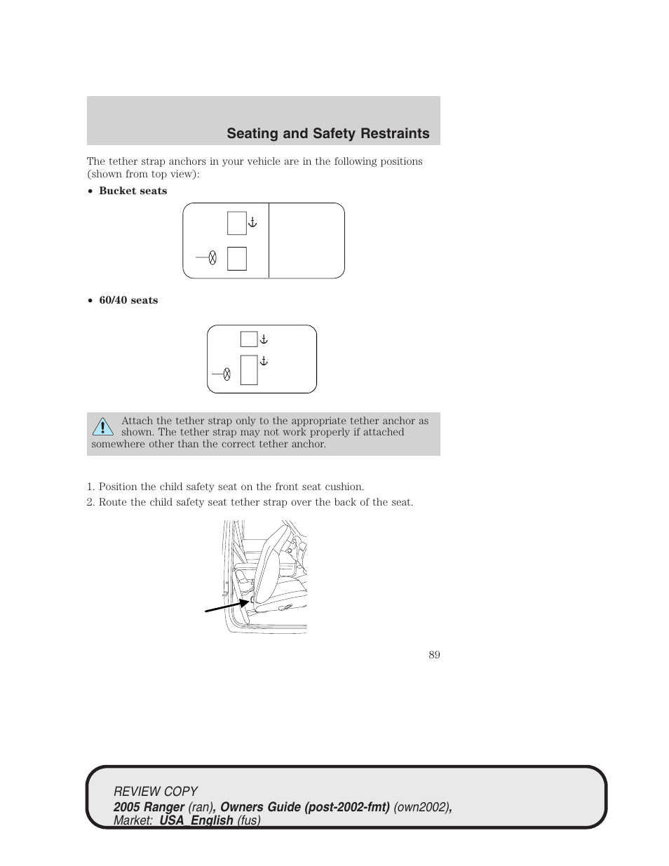 Seating and safety restraints | FORD 2005 Ranger v.1 User Manual | Page 89 / 256