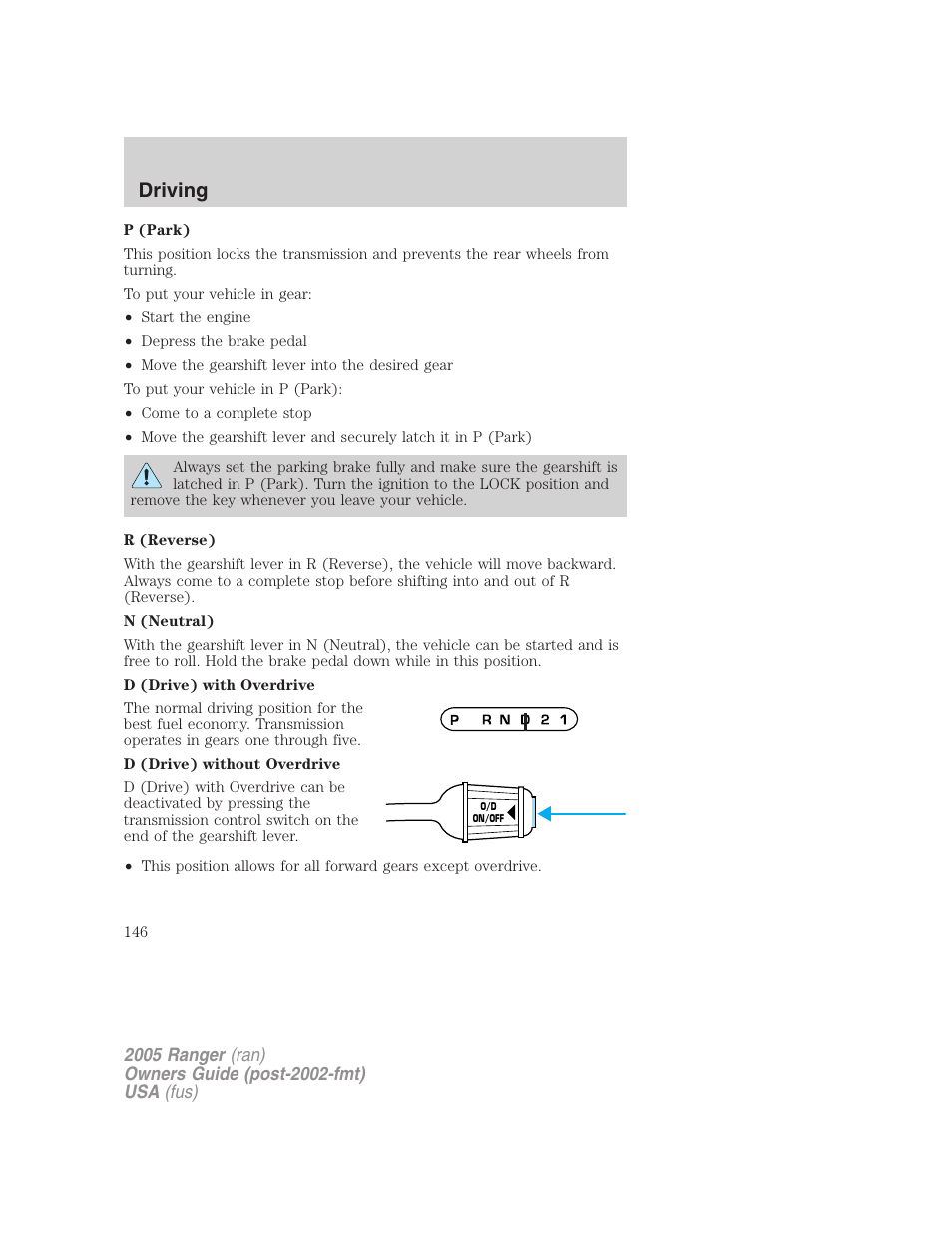 Driving | FORD 2005 Ranger v.2 User Manual | Page 146 / 256